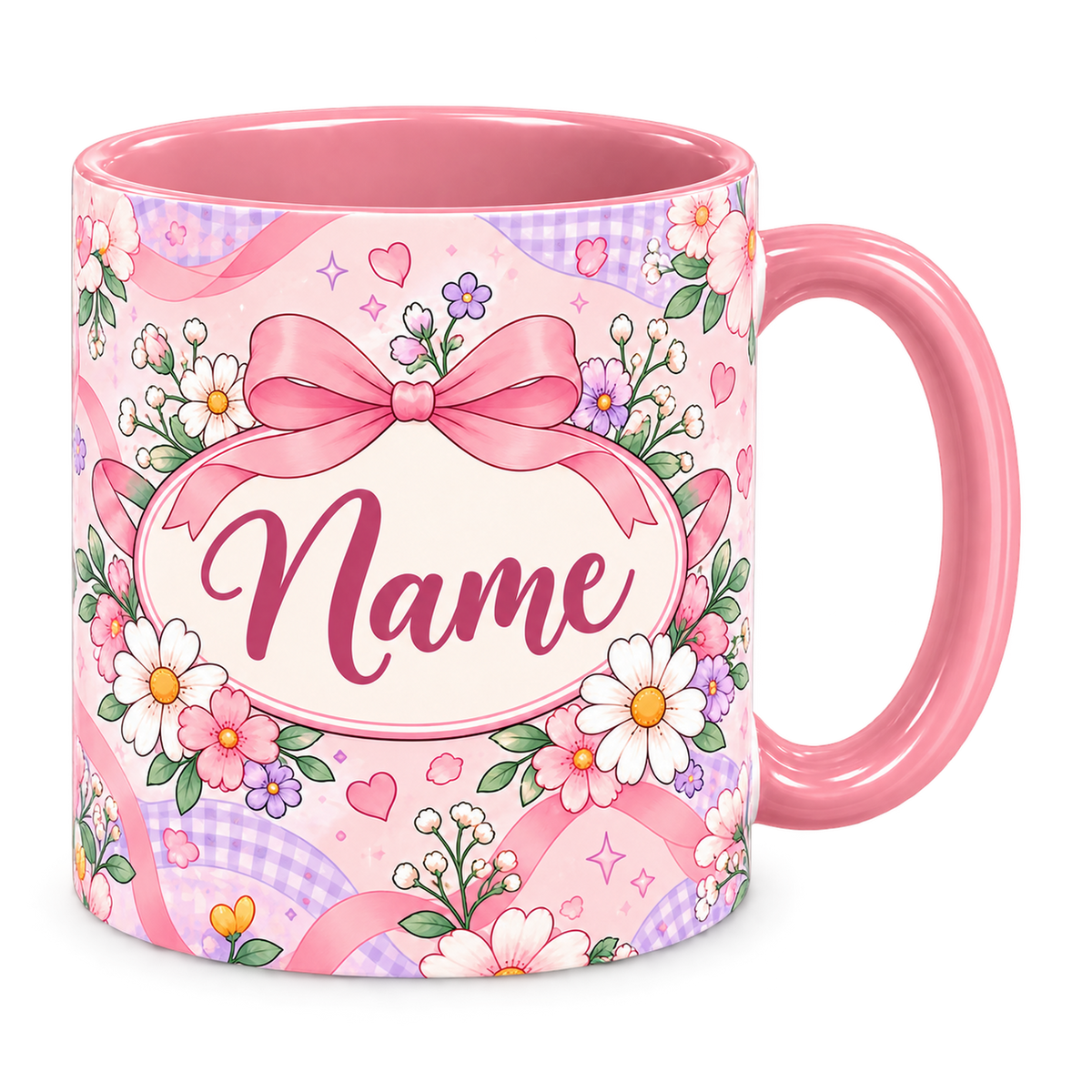 Pink Bow Academy Teacher Mug, pink – handle on the right, Name