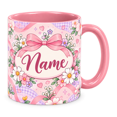 Pink Bow Academy Teacher Mug, pink – handle on the right, Name