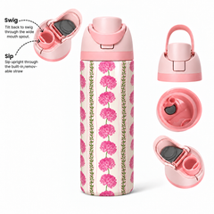 Pink Chrysanthemum Free Sip Bottle 720ML with Pink-Pink lid - sip and swig lid details