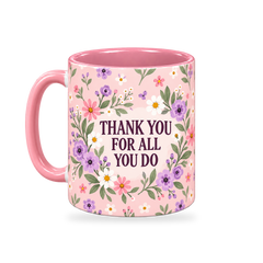 Pink Ditsy Meadow Teacher Mug – 320ml — left view on a transparent background