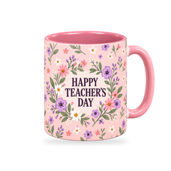 Pink Ditsy Meadow Teacher Mug – 320ml — right view on a transparent background