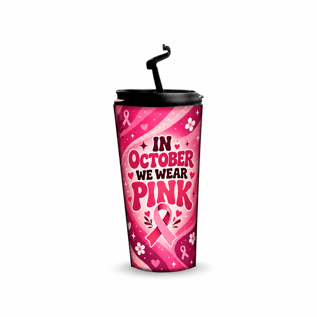 Pink Radiance Pinktober Tumbler – 480ml, open flip-spout lid view
