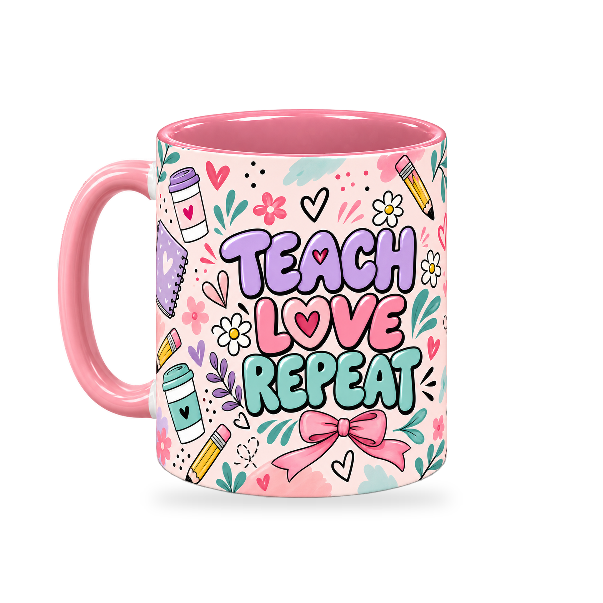Pink Teacher Coffee Break Mug – 320ml — left view on a transparent background
