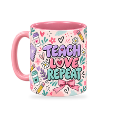 Pink Teacher Coffee Break Mug – 320ml — left view on a transparent background