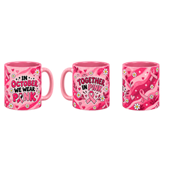 October Pink Pinktober Mug – Pink, 320ml, three-view overview