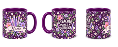 Plum Pencil Bouquet Teacher Mug, purple – right, left and centre views side by side