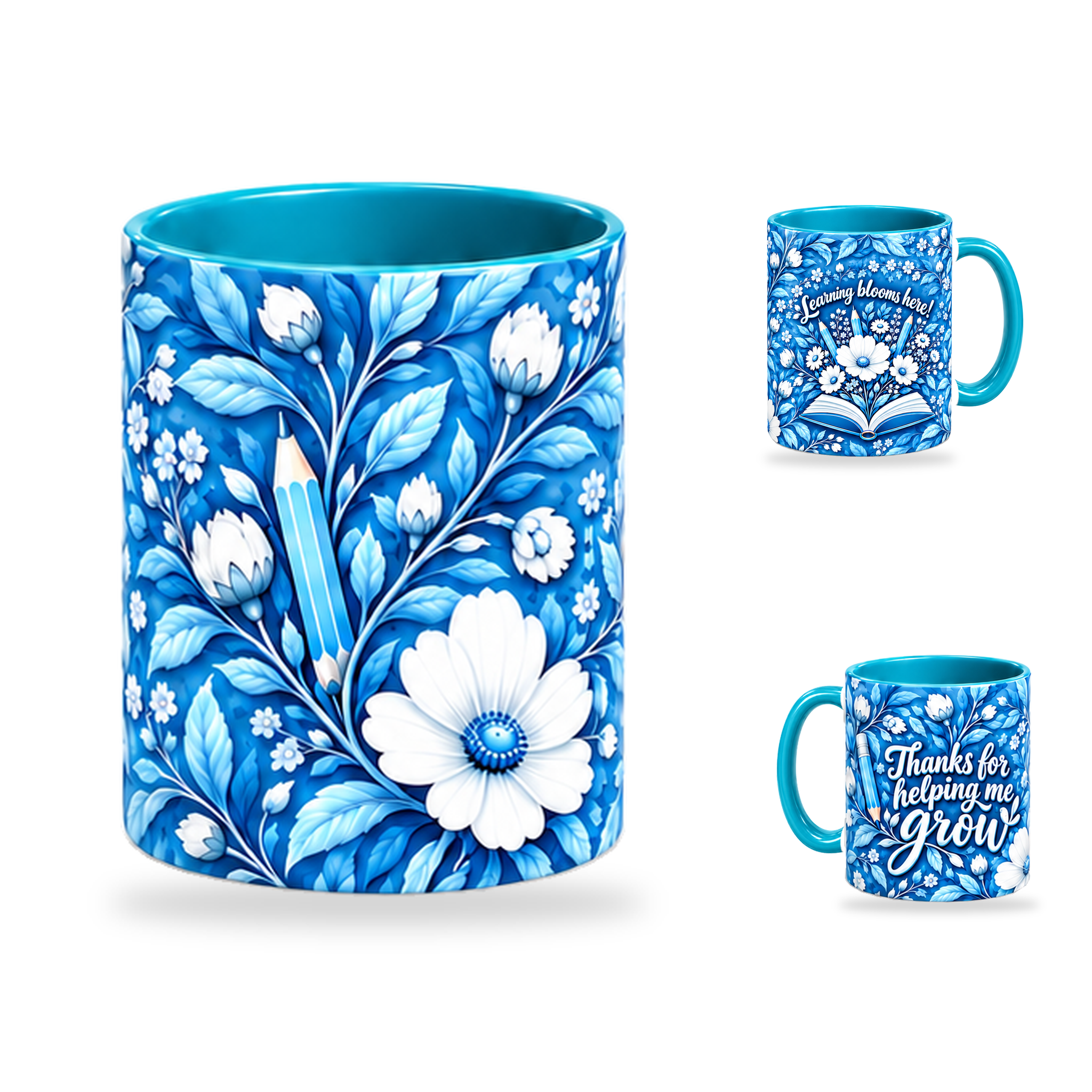 Porcelain Growth Mug – 320ml, Teal ceramic mug, centre-pattern of the Teacher’s Day artwork
