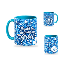Porcelain Growth Mug – 320ml, Teal ceramic mug, opposite-side of the Teacher’s Day artwork