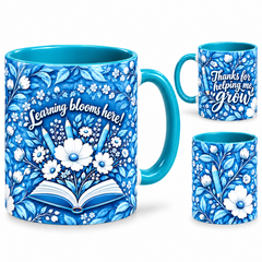 Porcelain Growth Mug – 320ml, teal ceramic mug, views of the full-wrap Teacher’s Day design