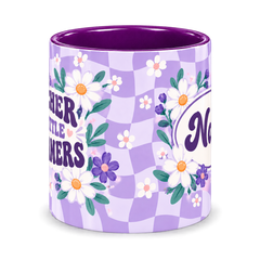Purple Daisy Club Teacher Mug, purple – centre view of the full-wrap pattern