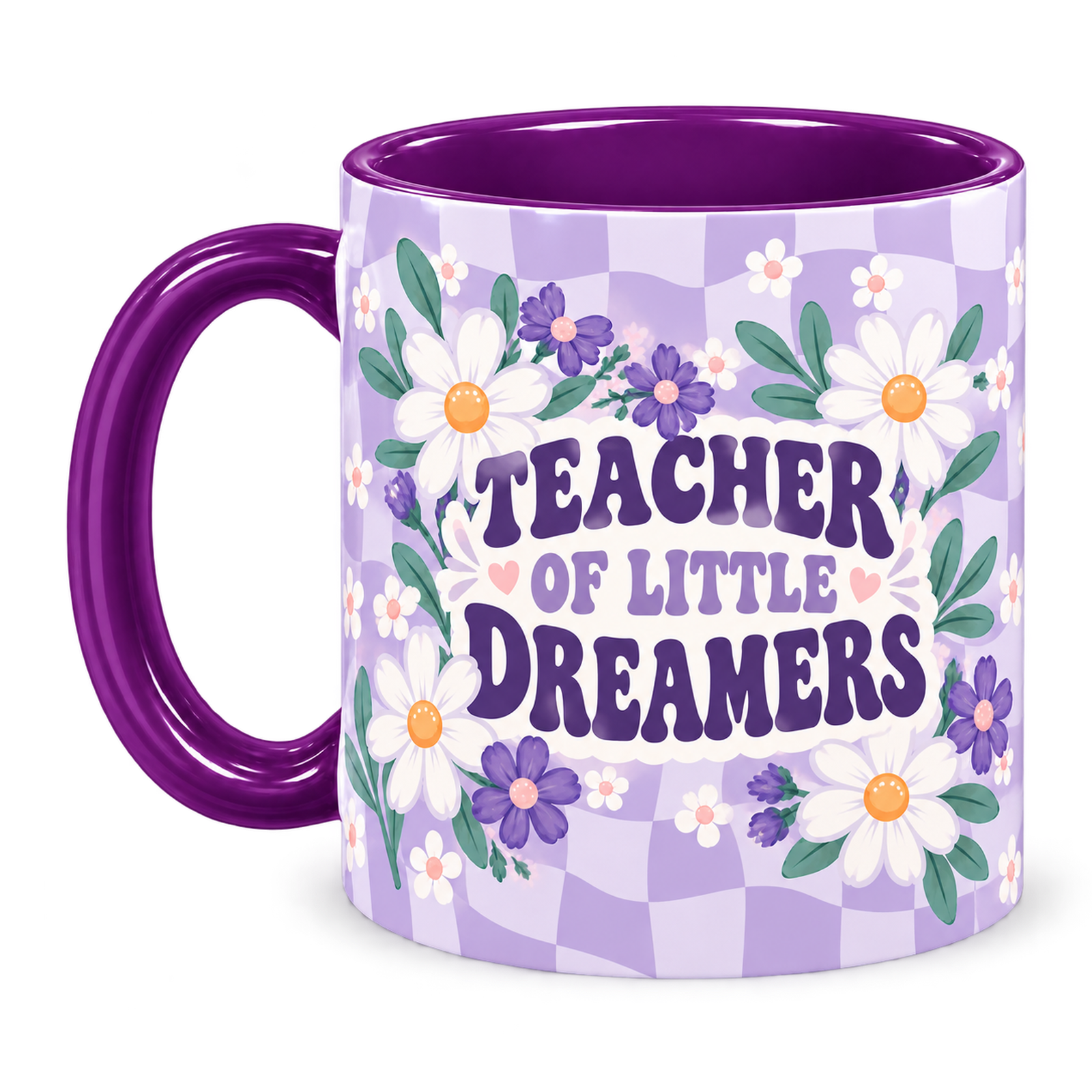 Purple Daisy Club Teacher Mug, purple – handle on the left, TEACHER OF LITTLE DREAMERS