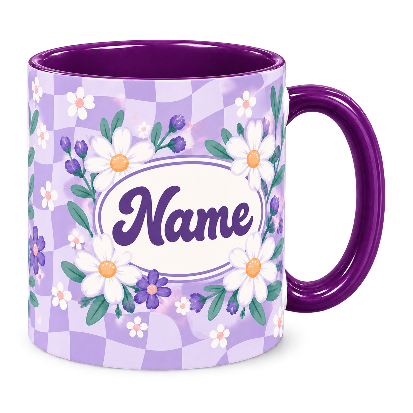 Purple Daisy Club Teacher Mug, purple – handle on the right, Name
