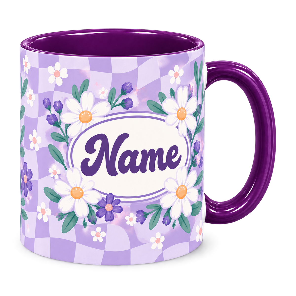 Purple Daisy Club Teacher Mug, purple – handle on the right, Name