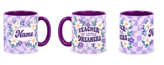 Purple Daisy Club Teacher Mug, purple – right, left and centre views side by side