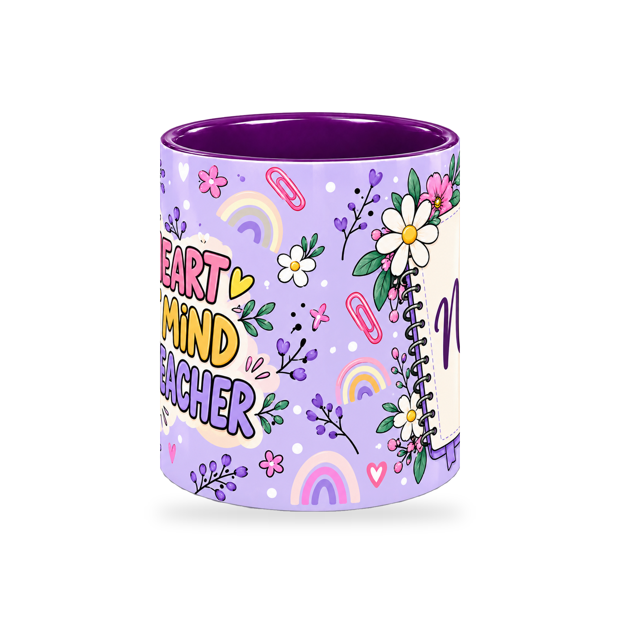 Purple Stationery Desk Teacher Mug – 320ml — center view on a transparent background