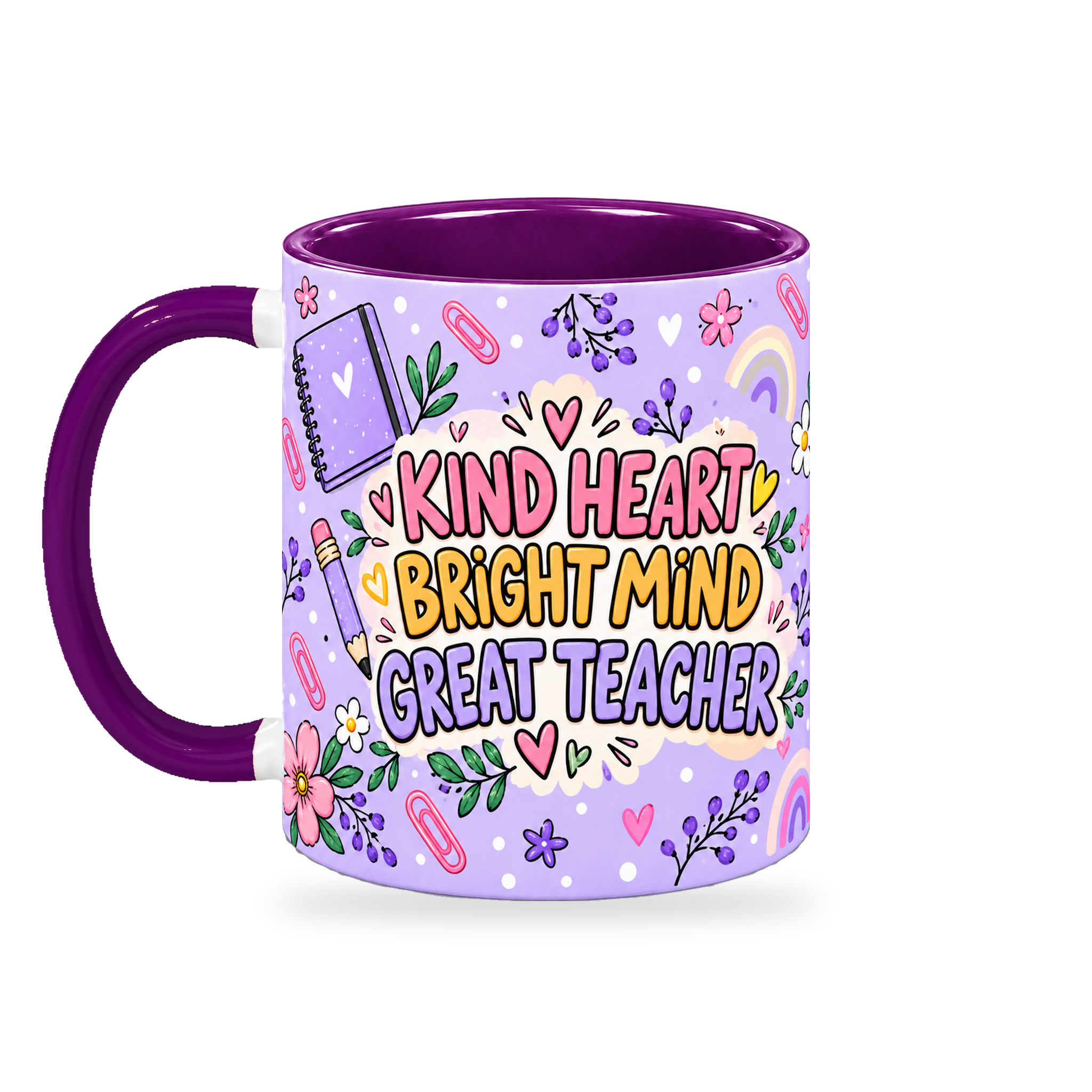 Purple Stationery Desk Teacher Mug – 320ml — left view on a transparent background