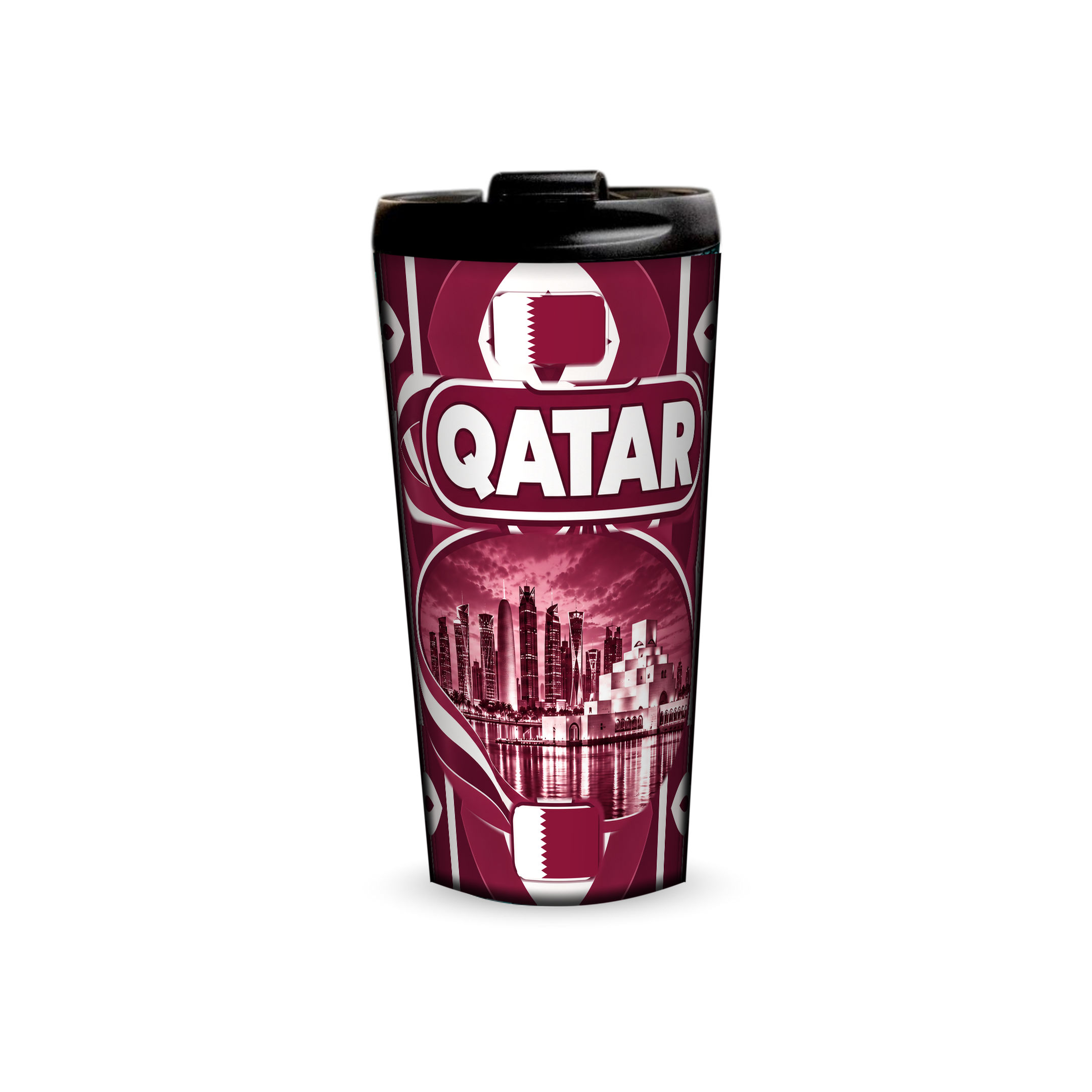 Qatar 480ml tumbler front view with country design
