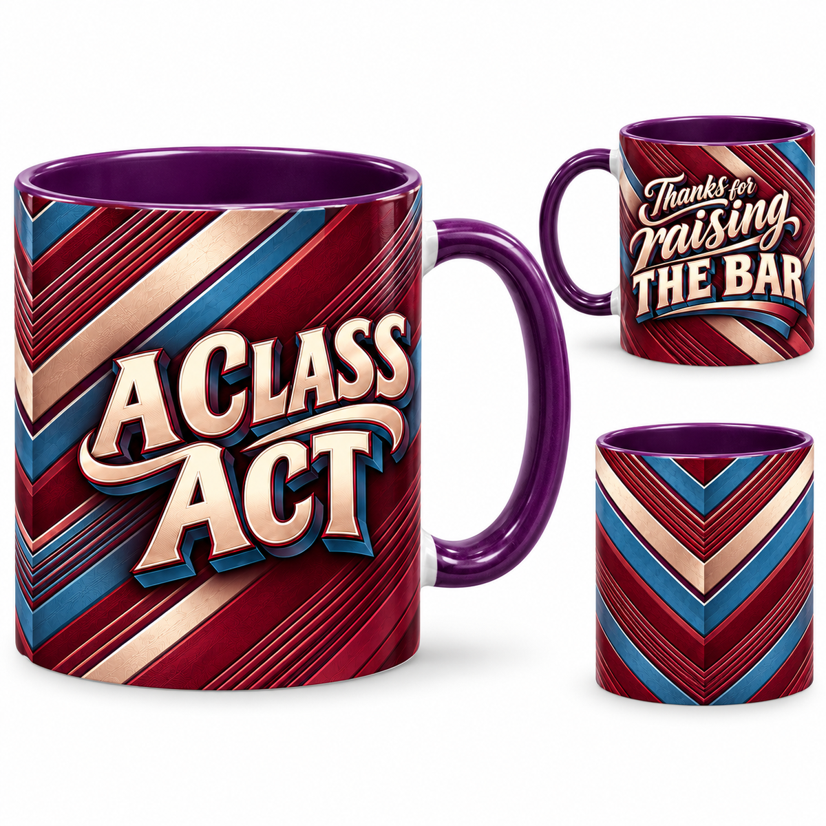 Raising The Bar Mug – 320ml, purple ceramic mug, views of the full-wrap Teacher’s Day design