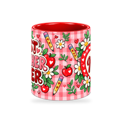 Red Apple Academy Teacher Mug – 320ml — center view on a transparent background