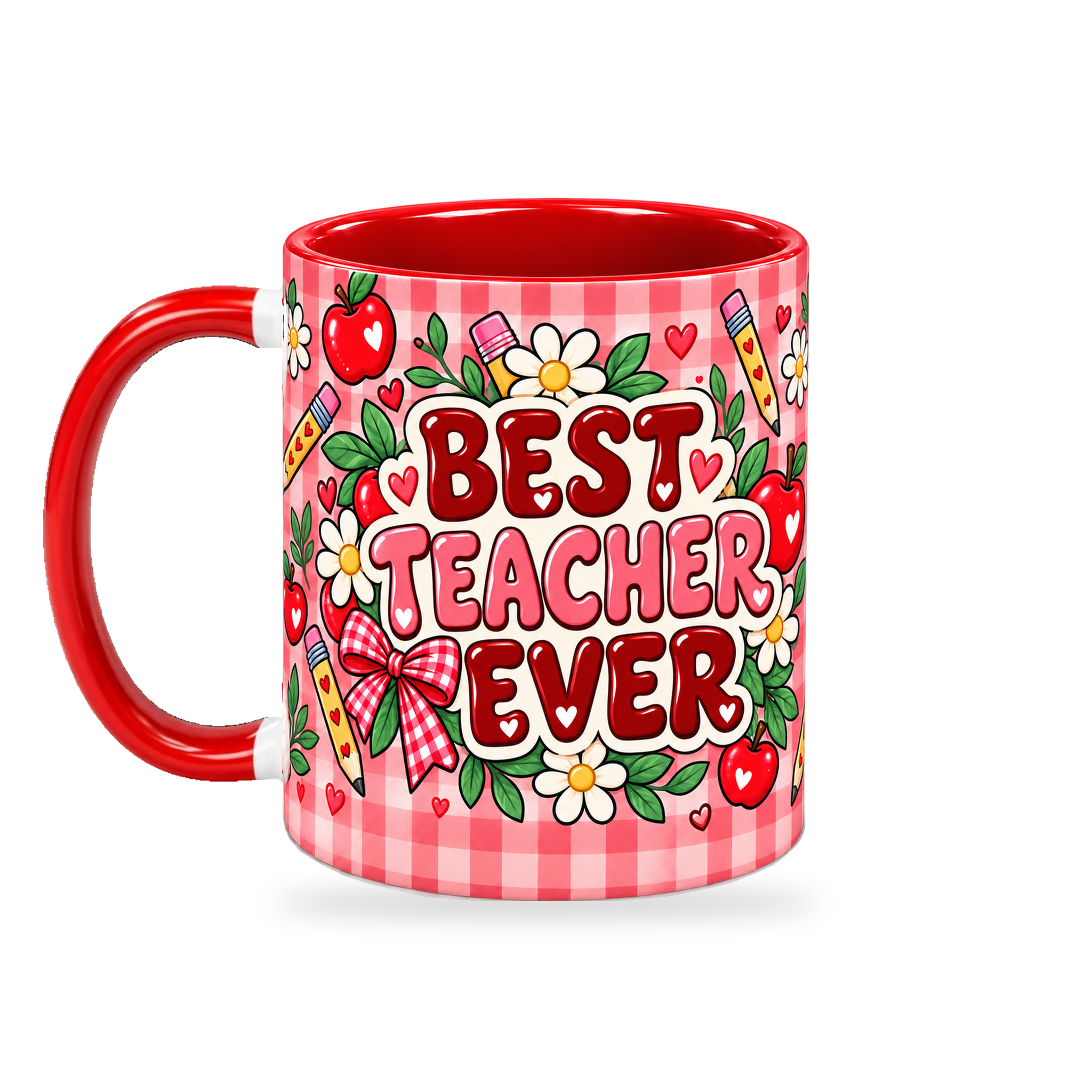 Red Apple Academy Teacher Mug – 320ml — left view on a transparent background
