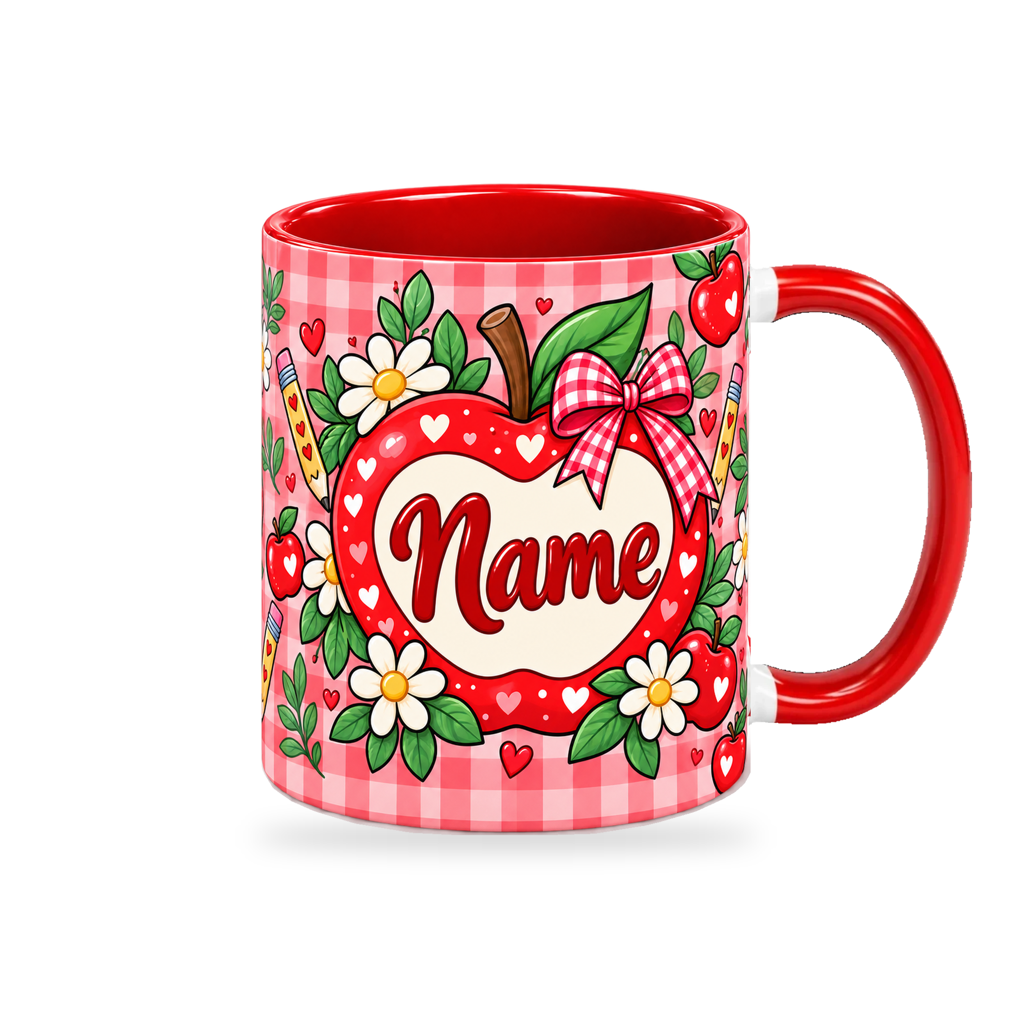 Red Apple Academy Teacher Mug – 320ml — right view on a transparent background