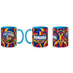 Romania Mug – 320ml — three matching angles together on white with a soft shadow