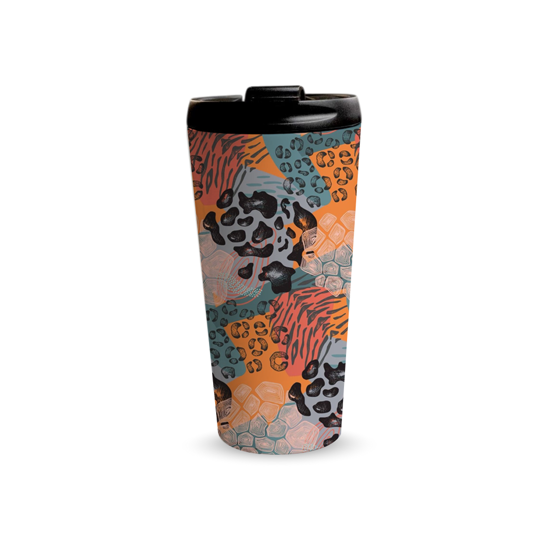 Safari Patch 480ml Tumbler by Fann Bliss — closed black lid view