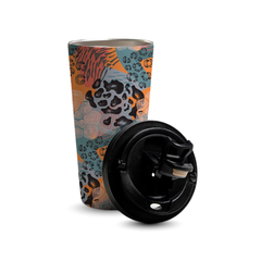 Safari Patch 480ml Tumbler by Fann Bliss — open tumbler with lid beside it