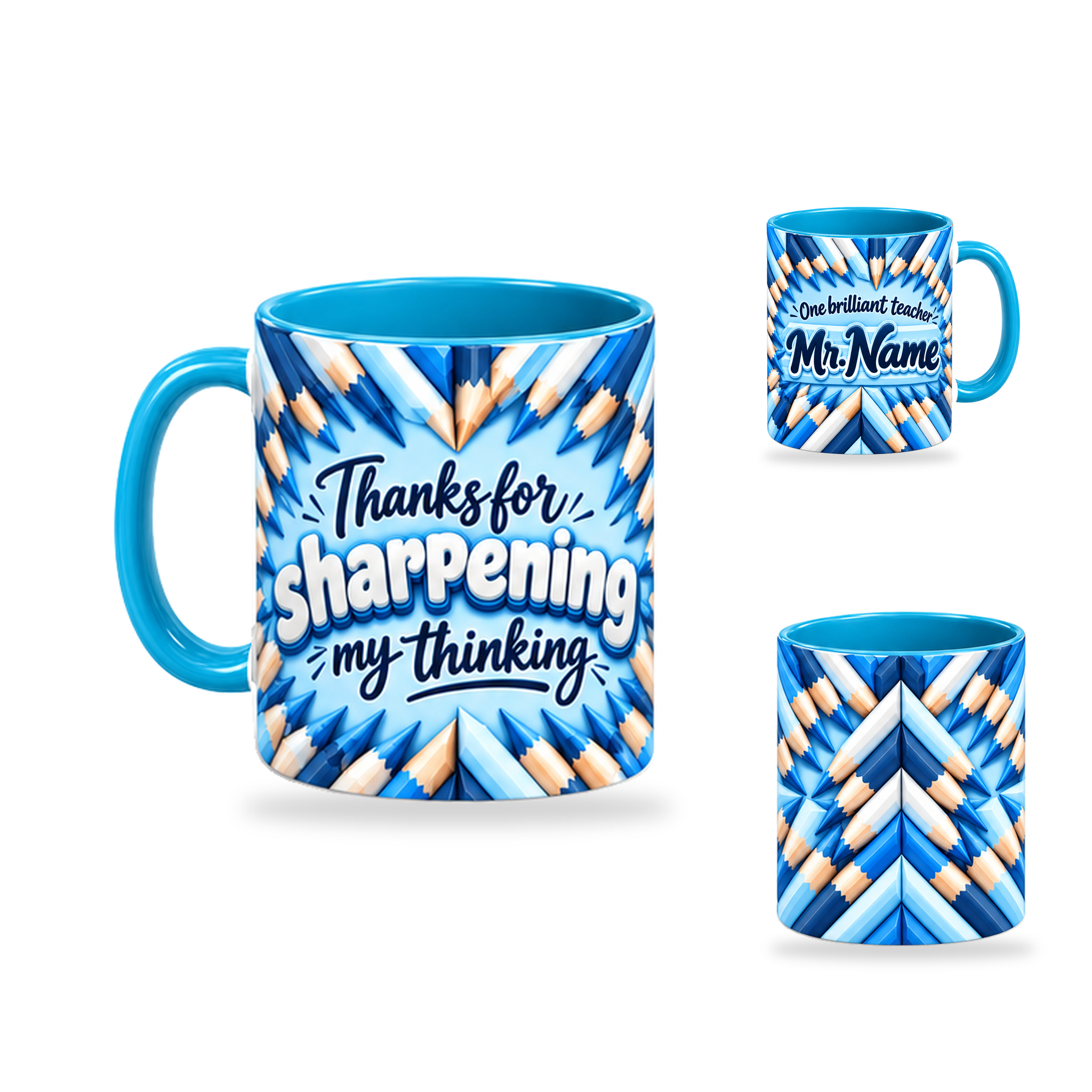 Sharp Thinking Mug – 320ml, Light Blue ceramic mug, opposite-side of the Teacher’s Day artwork