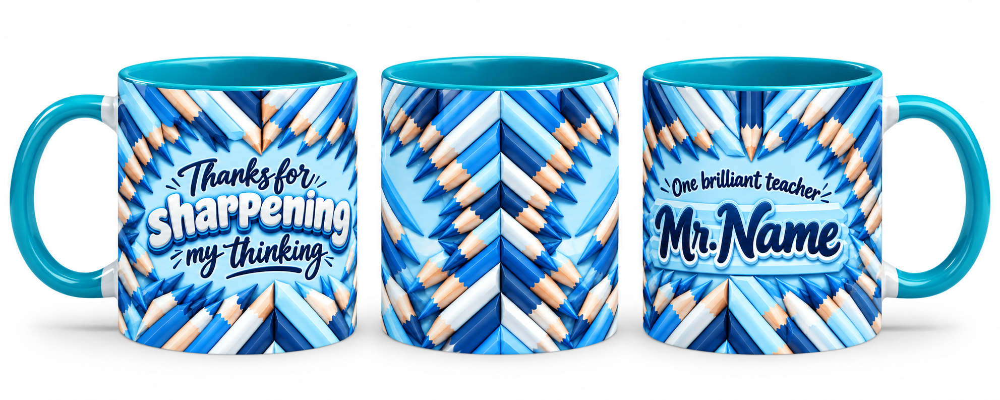 Sharp Thinking Mug – 320ml, teal ceramic mug, full-wrap overview