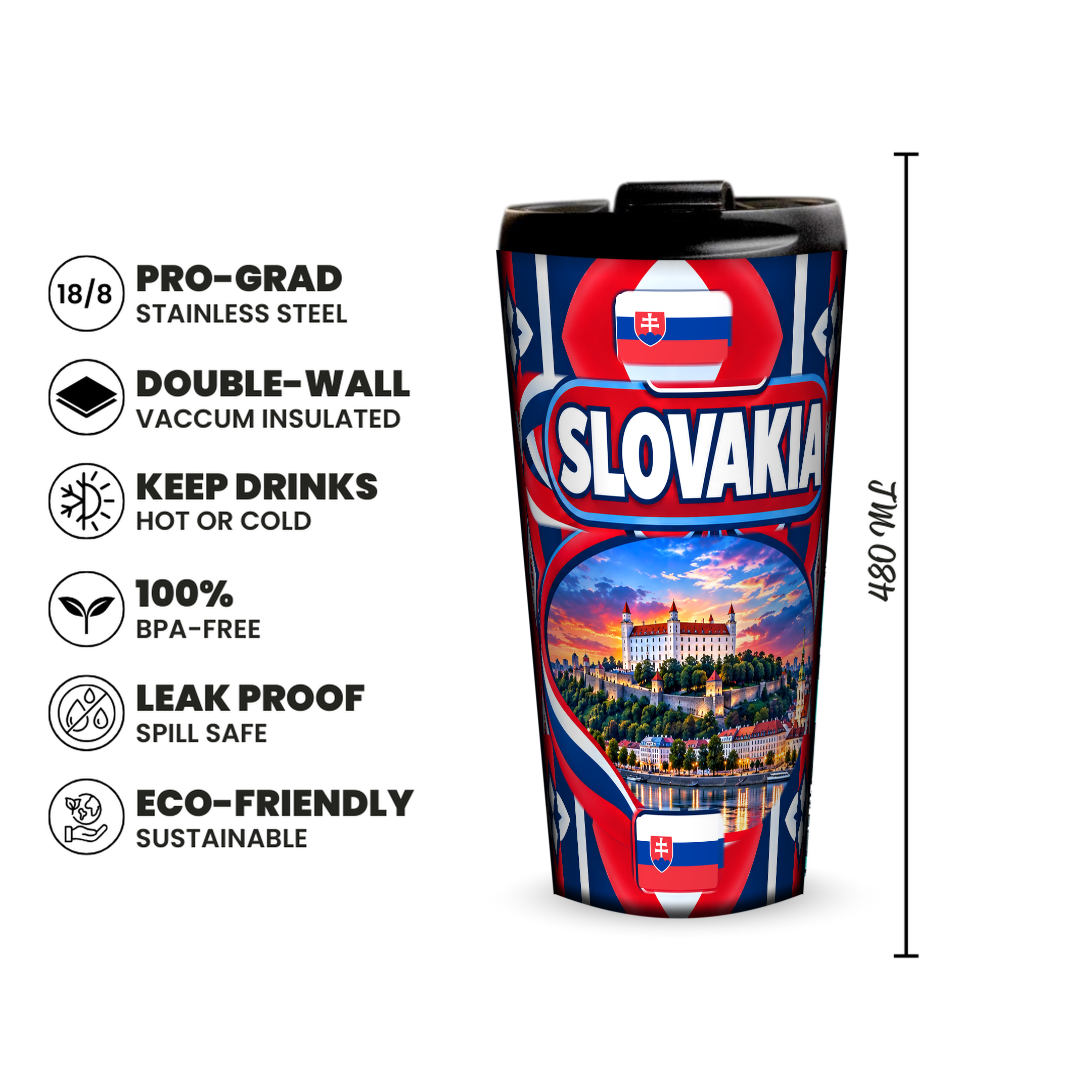 Slovakia 480ml insulated tumbler features and size