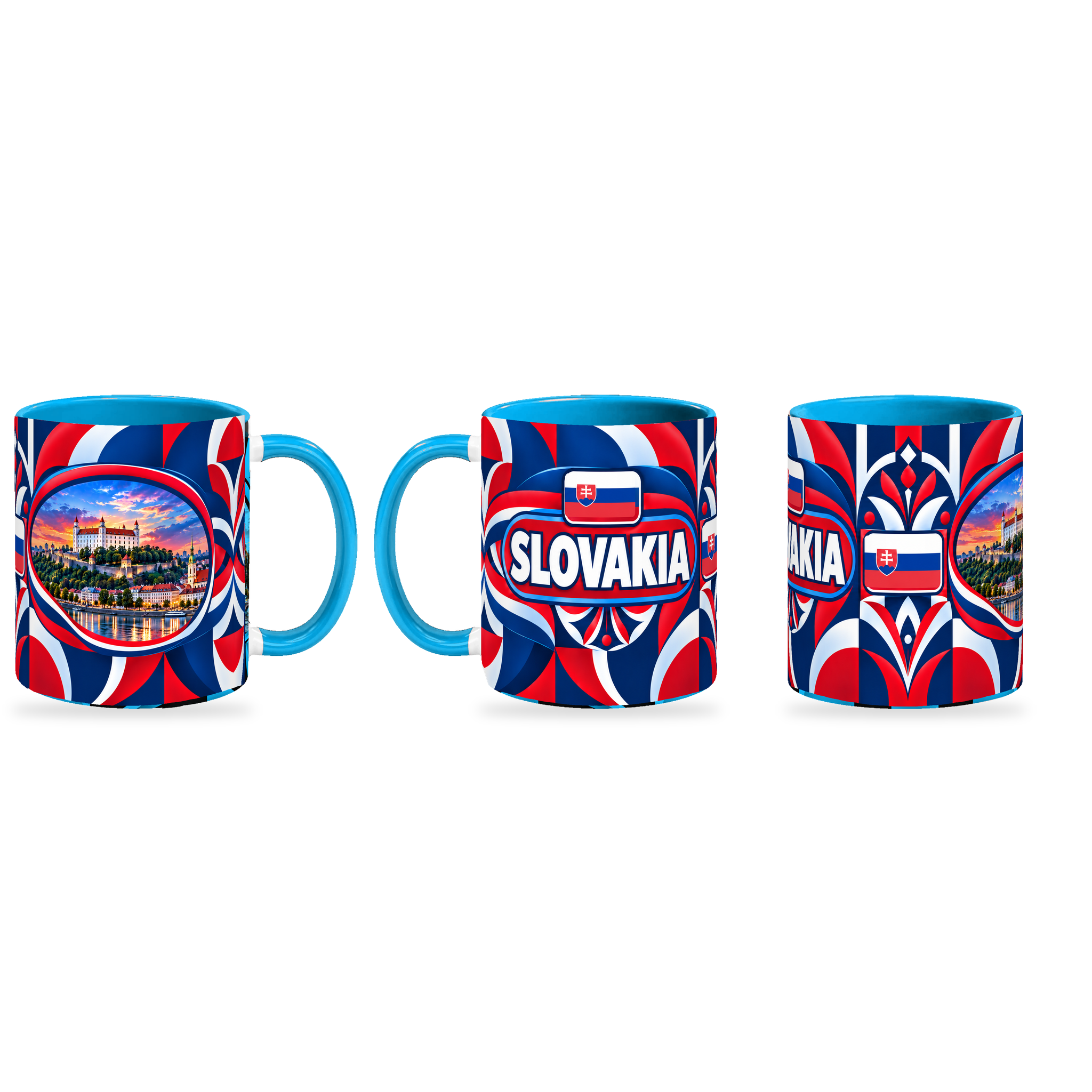 Slovakia Mug – 320ml — three matching angles together on white with a soft shadow