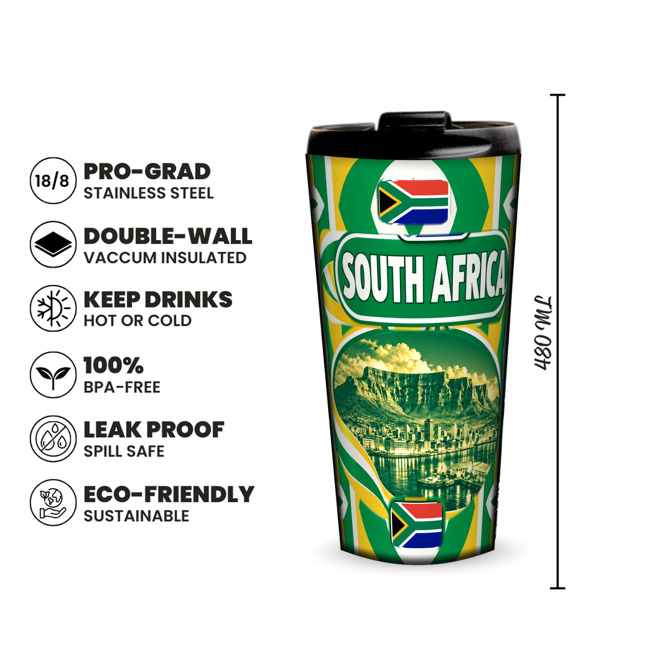 South Africa 480ml insulated tumbler features and size