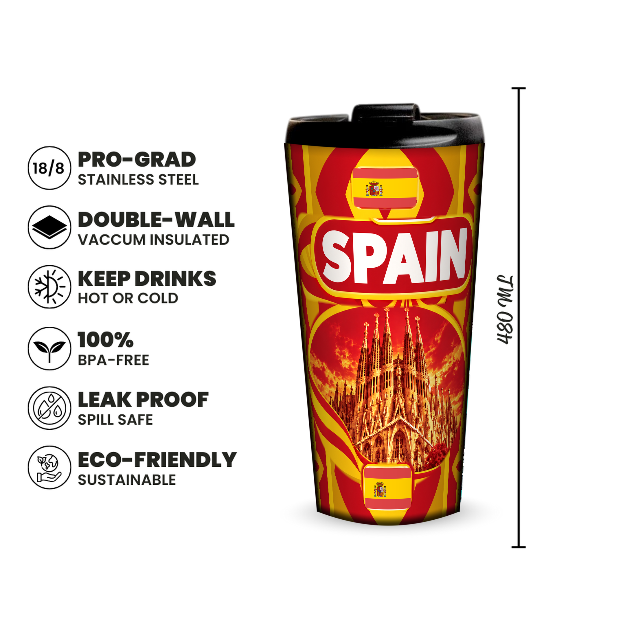 Spain 480ml insulated tumbler features and size