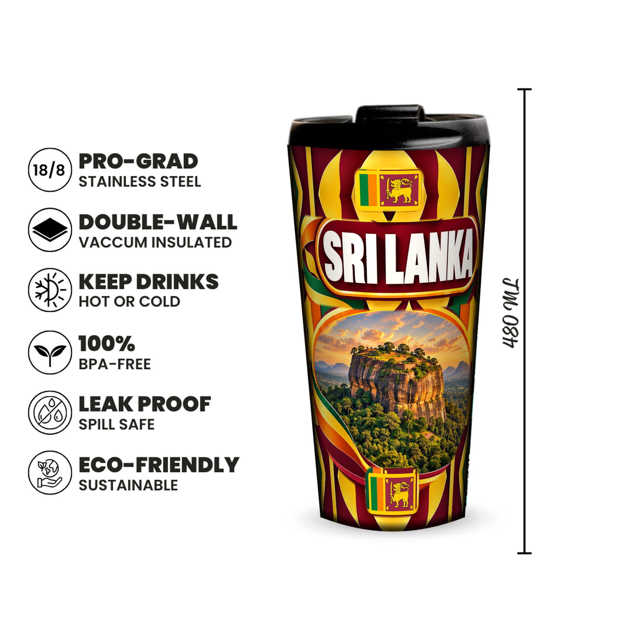 Sri Lanka 480ml insulated tumbler features and size
