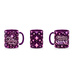 Stellar Teacher Mug – 320ml, Purple ceramic mug, three-angle overview of the Teacher’s Day artwork