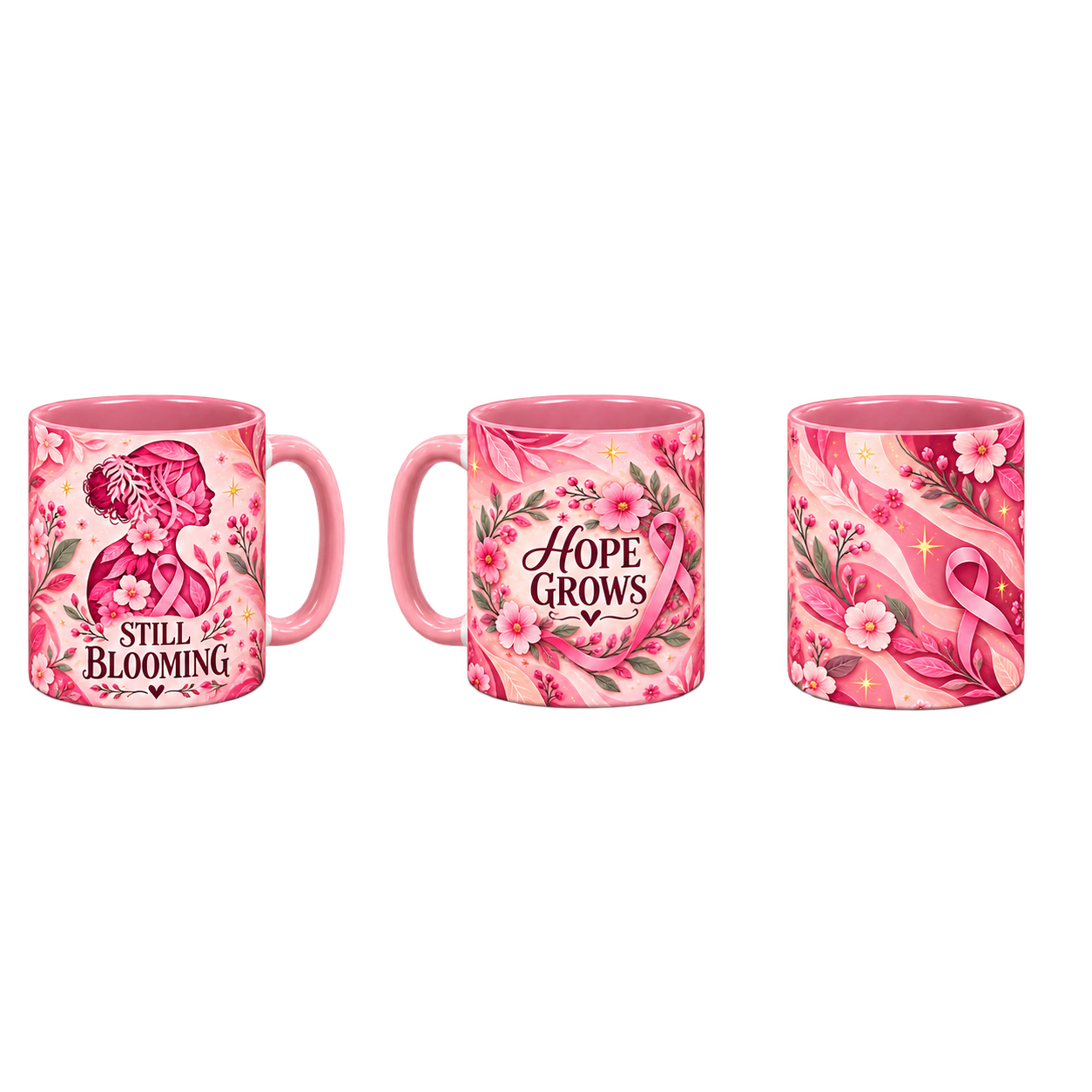 Still Blooming Pinktober Mug – Pink, 320ml, three-view overview