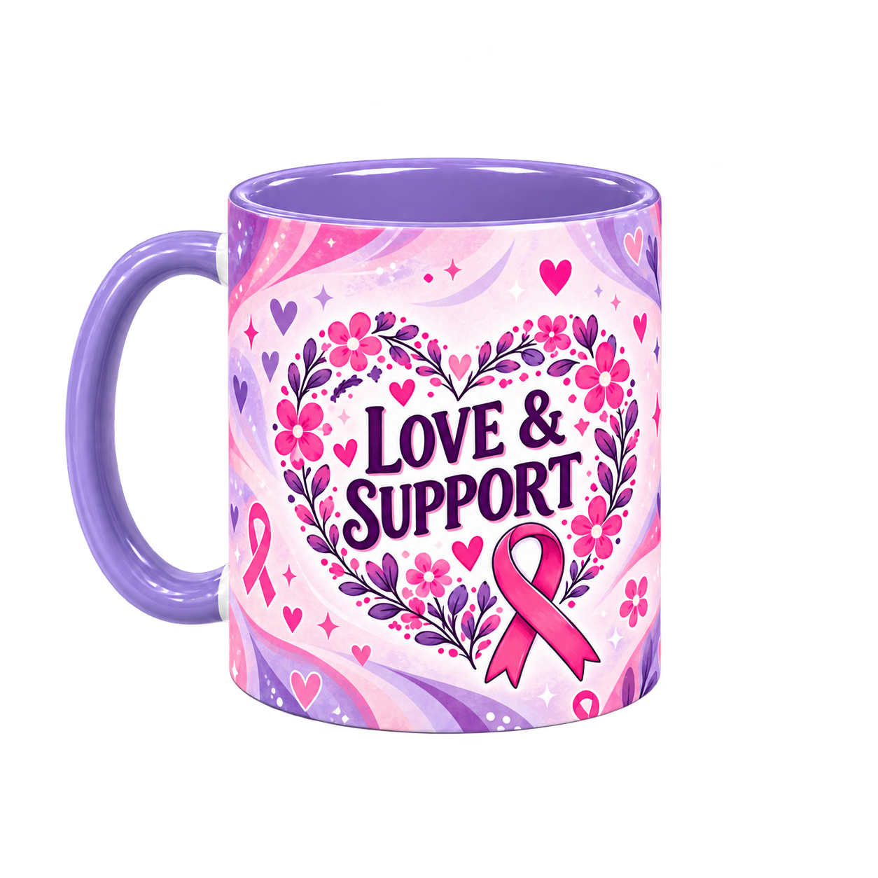 Stronger Together Pinktober Mug – Light Purple, 320ml, left handle view