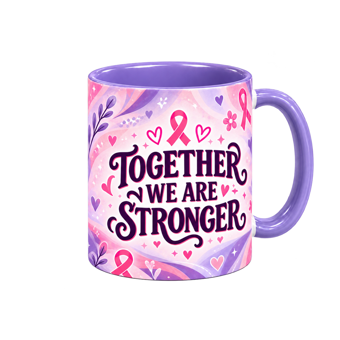 Stronger Together Pinktober Mug – Light Purple, 320ml, right handle view