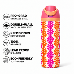 Sunset Plumes Free Sip Bottle 720ML with Pink-Orange lid - insulated stainless steel features