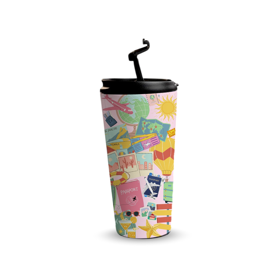 Sunshine Escape 480ml Tumbler by Fann Bliss — raised drinking spout view