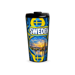 Sweden 480ml tumbler front view with country design