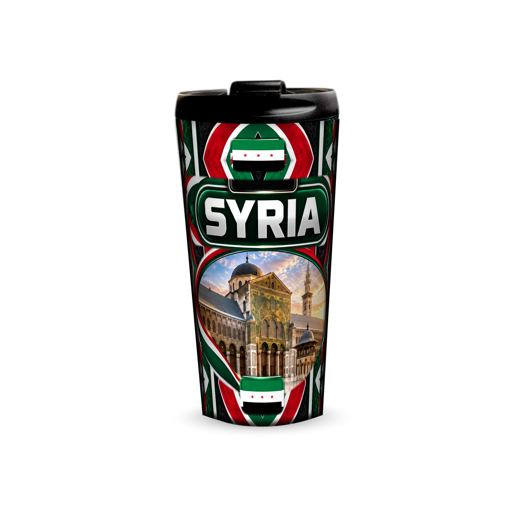 Syria 480ml tumbler front view with country design
