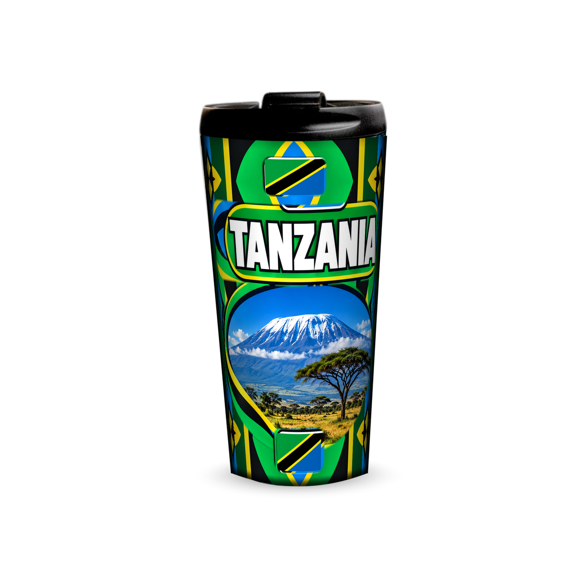 Tanzania 480ml tumbler front view with country design