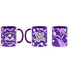 Teach Love Inspire Mug – 320ml — right, left and front views together on a transparent background