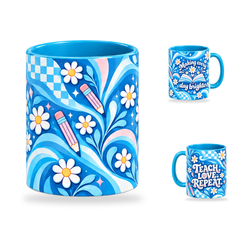 Teach Love Repeat Mug – 320ml, Light Blue ceramic mug, centre-pattern of the Teacher’s Day artwork
