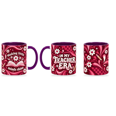 Teacher Era Mug – 320ml — right, left and front views together on a transparent background