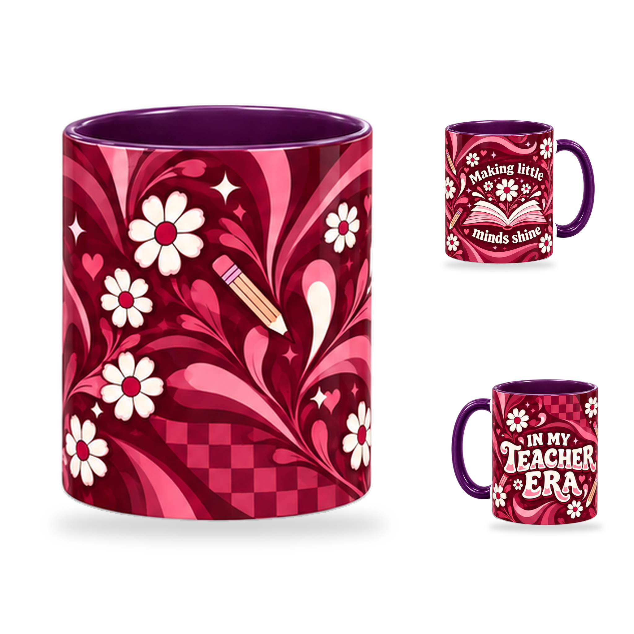 Teacher Era Mug – 320ml, Purple ceramic mug, centre-pattern of the Teacher’s Day artwork