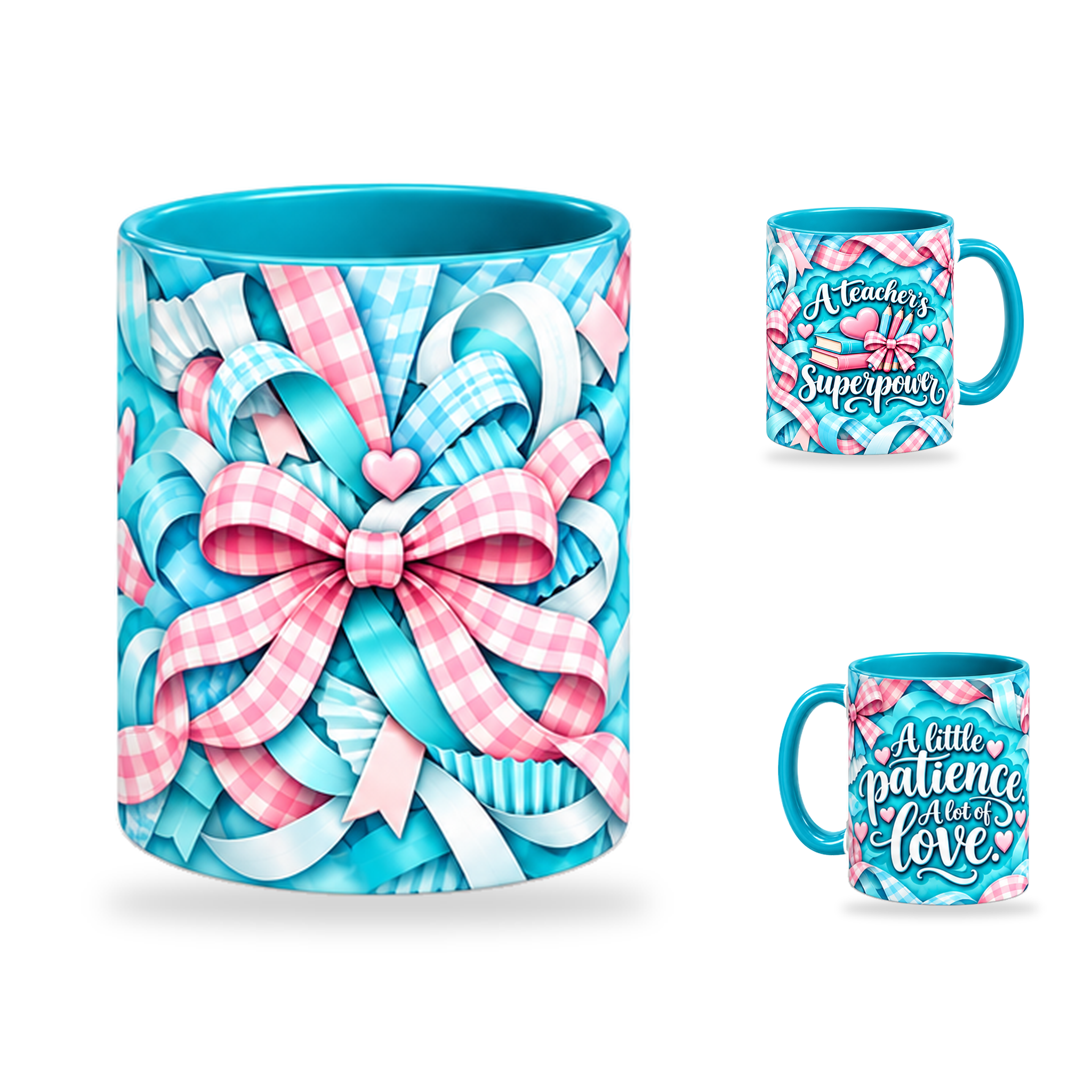 Teacher Superpower Mug – 320ml, Teal ceramic mug, centre-pattern of the Teacher’s Day artwork