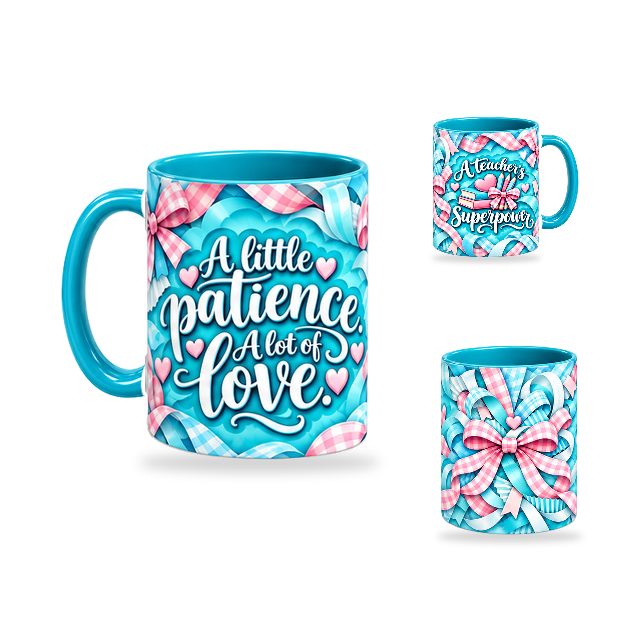 Teacher Superpower Mug – 320ml, Teal ceramic mug, opposite-side of the Teacher’s Day artwork